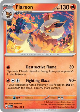 Image of Flareon 136/165  - Reverse Holofoil SV Scarlet & Violet 151 - Rare