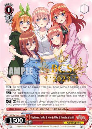 Image of Nightwear, Ichika & Nino & Miku & Yotsuba & Itsuki (BCS 2023) (BCS2023-03 PR) - Bushiroad Event Cards
