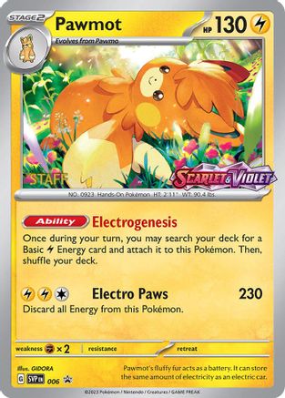 Image of Pawmot (Prerelease) [Staff] 006  - Holofoil SV Scarlet & Violet Promo Cards - Promo