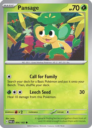 Image of Pansage 004/182  - Reverse Holofoil SV04 Paradox Rift - Common