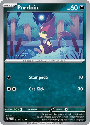 Image of Purrloin 114/182  - Reverse Holofoil SV04 Paradox Rift - Common