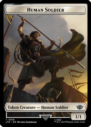 Image of Human Soldier (0015) // Food (0023) Double-Sided Token (Surge Foil) (LTR-15 // 23) - The Lord of the Rings: Tales of Middle-earth Foil
