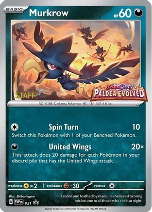 Image of Murkrow (Prerelease) [Staff] 021  - Holofoil SV Scarlet & Violet Promo Cards - Promo