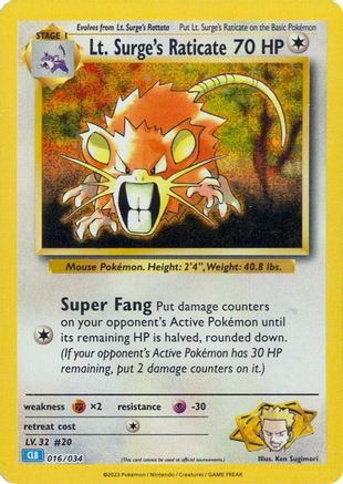 Image of Lt. Surge's Raticate 016/034  - Holofoil Trading Card Game Classic - Classic Collection