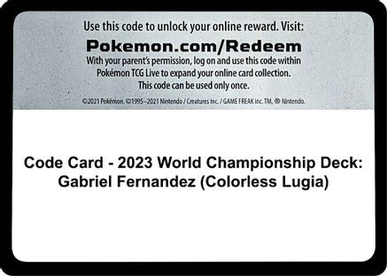 Image of Code Card - 2023 World Championship Deck: Gabriel Fernandez (Colorless Lugia)  World Championship Decks - Code Card