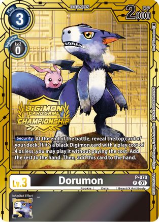Image of Dorumon - P-070 (Championship 2023 Gold Card Set) (P-070) - Digimon Promotion Cards Foil