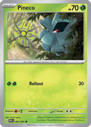 Image of Pineco 001/091  - Reverse Holofoil SV Paldean Fates - Common
