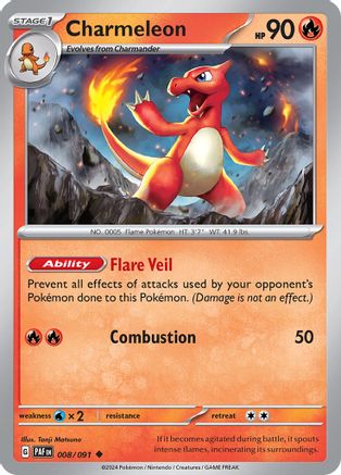 Image of Charmeleon 008/091  - Reverse Holofoil SV Paldean Fates - Uncommon