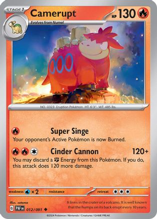 Image of Camerupt 012/091  - Reverse Holofoil SV Paldean Fates - Uncommon
