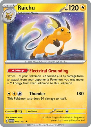 Image of Raichu 019/091  - Reverse Holofoil SV Paldean Fates - Rare