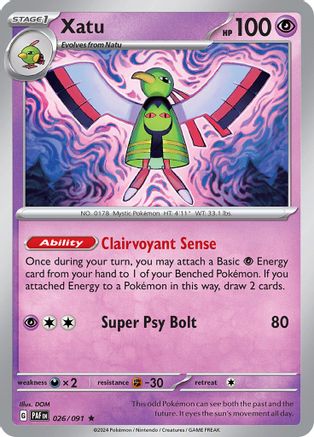 Image of Xatu 026/091  - Reverse Holofoil SV Paldean Fates - Rare