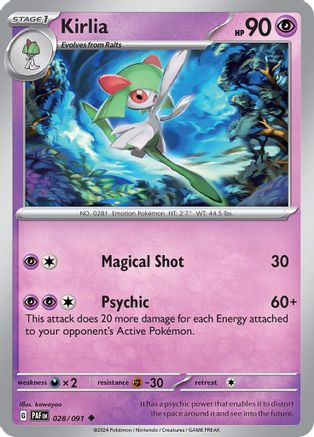 Image of Kirlia 028/091  - Reverse Holofoil SV Paldean Fates - Uncommon