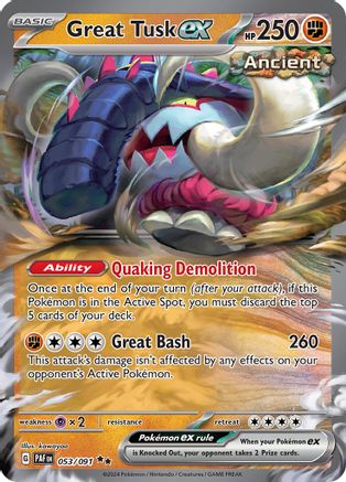Image of Great Tusk ex 053/091  - Holofoil SV Paldean Fates - Double Rare