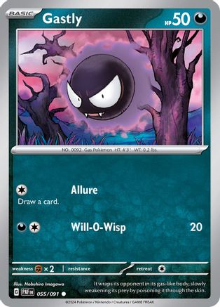 Image of Gastly 055/091  - Reverse Holofoil SV Paldean Fates - Common