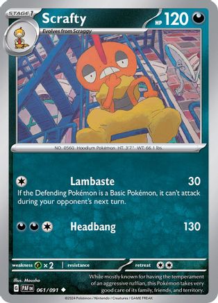 Image of Scrafty 061/091  - Reverse Holofoil SV Paldean Fates - Uncommon