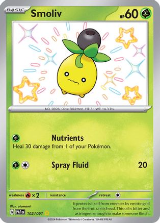 Image of Smoliv 102/091  - Holofoil SV Paldean Fates - Shiny Rare