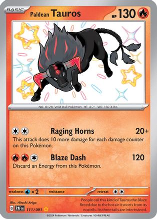 Image of Paldean Tauros 111/091  - Holofoil SV Paldean Fates - Shiny Rare