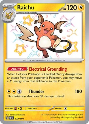 Image of Raichu 132/091  - Holofoil SV Paldean Fates - Shiny Rare