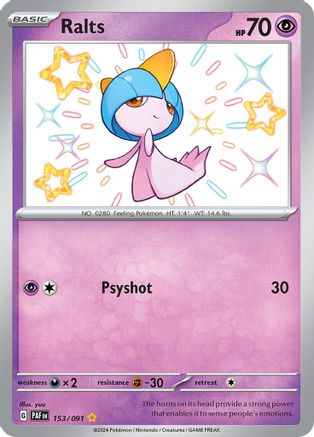 Image of Ralts 153/091  - Holofoil SV Paldean Fates - Shiny Rare