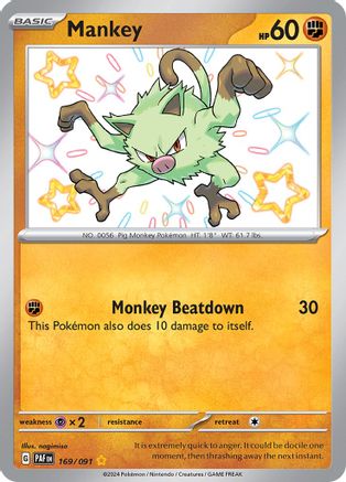 Image of Mankey 169/091  - Holofoil SV Paldean Fates - Shiny Rare