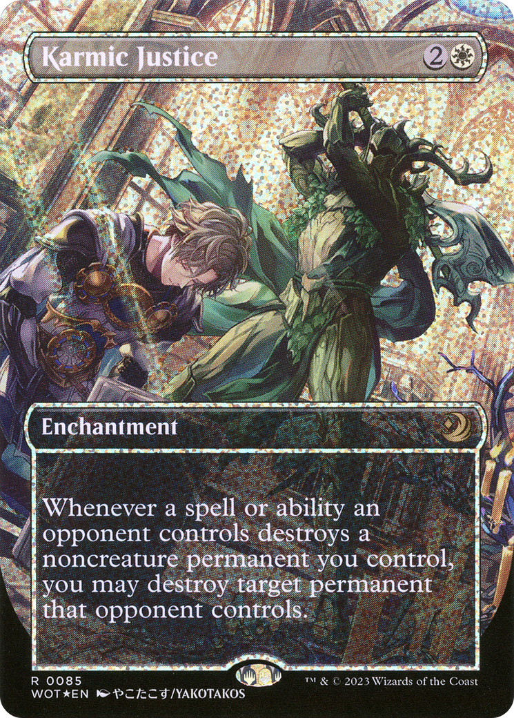 Image of Karmic Justice (Anime Borderless) (Confetti Foil) (WOT-085) - Wilds of Eldraine: Enchanting Tales (Borderless) Foil