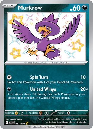 Image of Murkrow 181/091  - Holofoil SV Paldean Fates - Shiny Rare