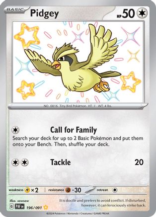 Image of Pidgey 196/091  - Holofoil SV Paldean Fates - Shiny Rare