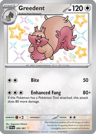 Image of Greedent 206/091  - Holofoil SV Paldean Fates - Shiny Rare