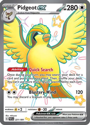 Image of Pidgeot ex 221/091  - Holofoil SV Paldean Fates - Shiny Ultra Rare