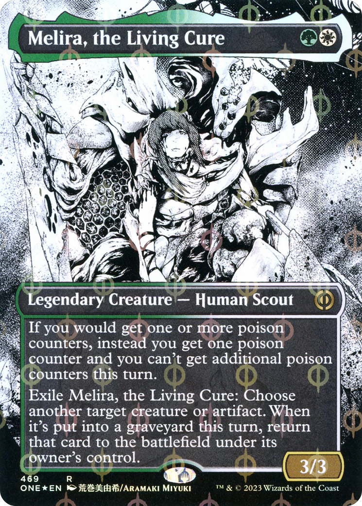 Image of Melira, the Living Cure (Borderless) (Step-and-Compleat Foil) (ONE-469) - Phyrexia: All Will Be One: (Showcase) (Borderless) Foil