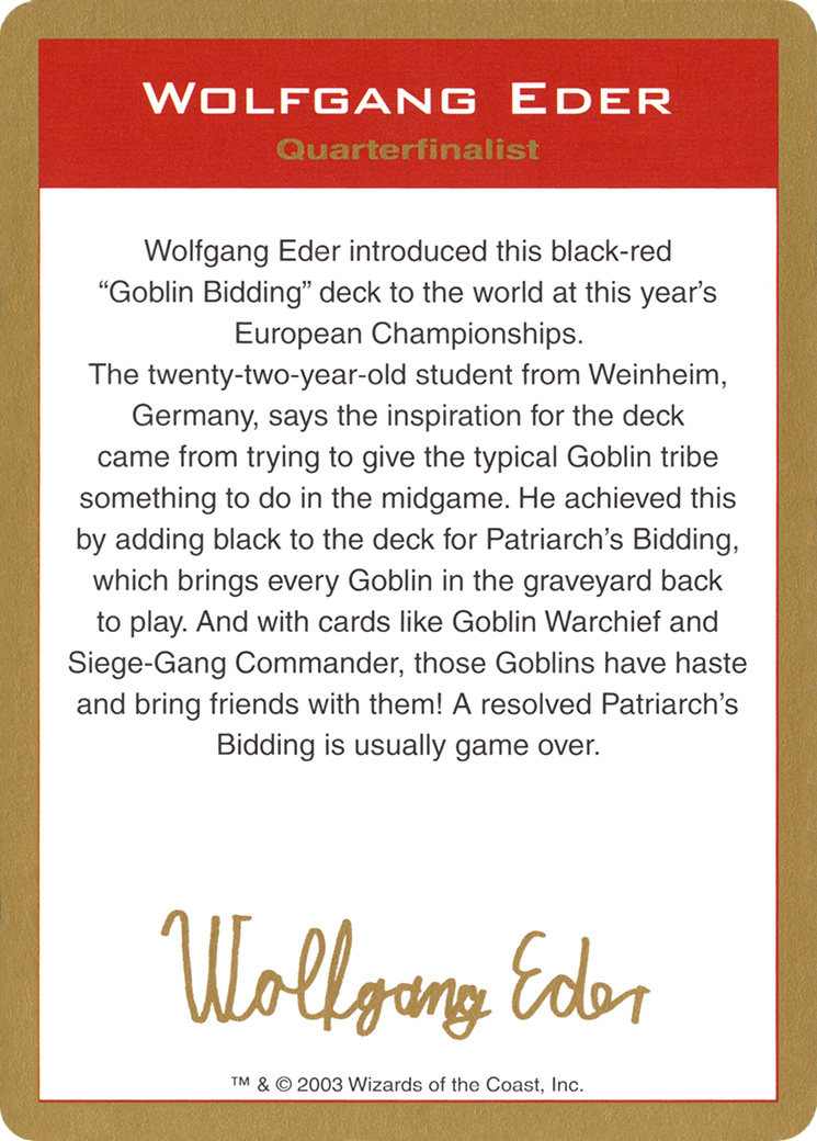 Image of 2003 Wolfgang Eder Biography Card (WCD-) - World Championship Decks 2003