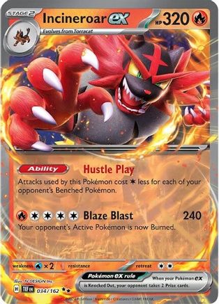 Image of Incineroar ex 034/162  - Holofoil SV05 Temporal Forces - Double Rare