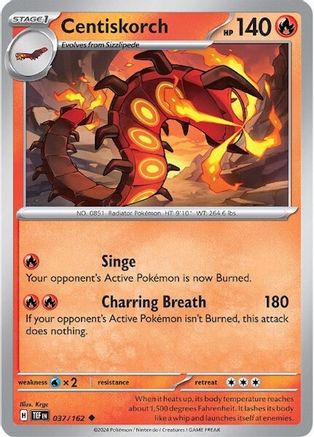 Image of Centiskorch 037/162  - Reverse Holofoil SV05 Temporal Forces - Uncommon
