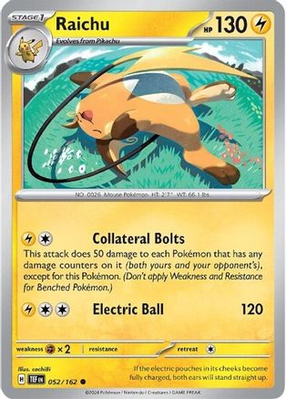 Image of Raichu 052/162  - Reverse Holofoil SV05 Temporal Forces - Common