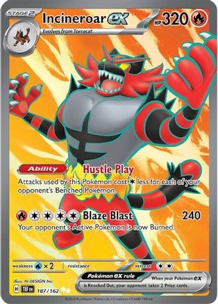 Image of Incineroar ex 187/162  - Holofoil SV05 Temporal Forces - Ultra Rare