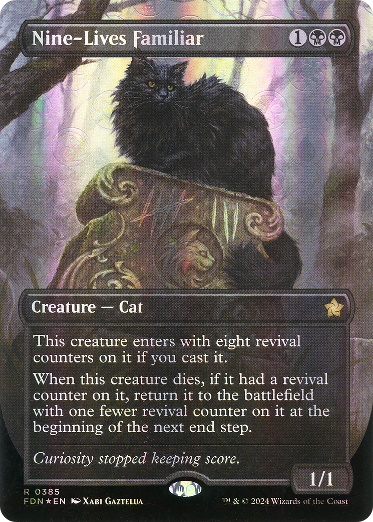 Image of Nine-Lives Familiar (Borderless) (Mana Foil) (FDN-385) - Foundations (Borderless) Foil
