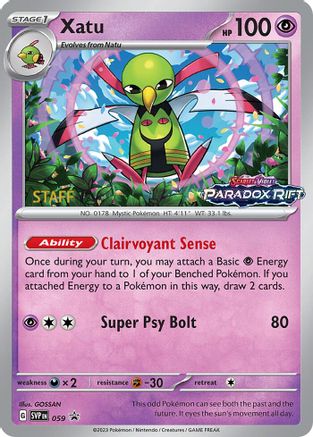 Image of Xatu (Prerelease) [Staff] 059  - Holofoil SV Scarlet & Violet Promo Cards - Promo