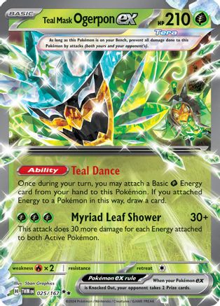 Image of Teal Mask Ogerpon ex 025/167  - Holofoil SV06 Twilight Masquerade - Double Rare