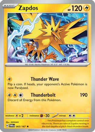Image of Zapdos 065/167  - Reverse Holofoil SV06 Twilight Masquerade - Rare