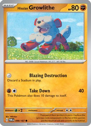 Image of Hisuian Growlithe 099/167  - Reverse Holofoil SV06 Twilight Masquerade - Common
