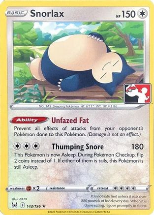 Image of Snorlax 143/196  Prize Pack Series Cards - Rare