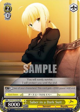 Image of Saber in a Dark Suit (TD) (FZ/SC17-E102 RE) - Fate/Zero Chronicle Set