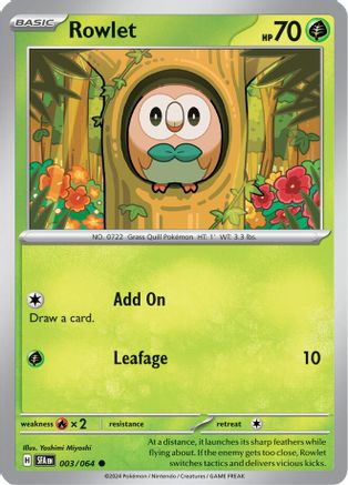 Image of Rowlet 003/064  - Reverse Holofoil SV Shrouded Fable - Common