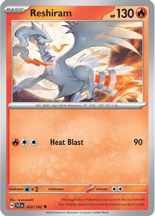 Image of Reshiram 022/142  - Reverse Holofoil SV07 Stellar Crown - Uncommon