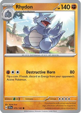 Image of Rhydon 075/142  - Reverse Holofoil SV07 Stellar Crown - Common
