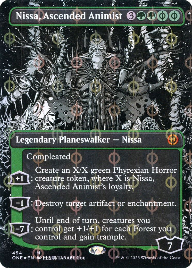 Image of Nissa, Ascended Animist (Borderless) (Step-and-Compleat Foil) (ONE-454) - Phyrexia: All Will Be One: (Showcase) (Borderless) Foil
