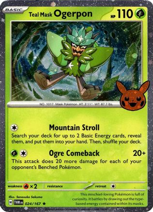 Image of Teal Mask Ogerpon (Cosmos Holo) 024/167  - Holofoil Trick or Trade BOOster Bundle 2024 - Holo Rare