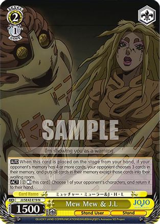 Image of Mew Mew & J.L (JJ/SE42-E19 N) - JoJo's Bizarre Adventure: Stone Ocean Premium Booster