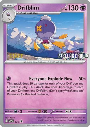 Image of Drifblim (Prerelease) [Staff] 135  - Reverse Holofoil SV Scarlet & Violet Promo Cards - Promo