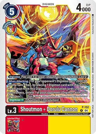 Image of Shoutmon + Dorulu Cannon (Store Tournament 2024 Oct. - Dec. Participation Pack) (P-152) - Digimon Promotion Cards